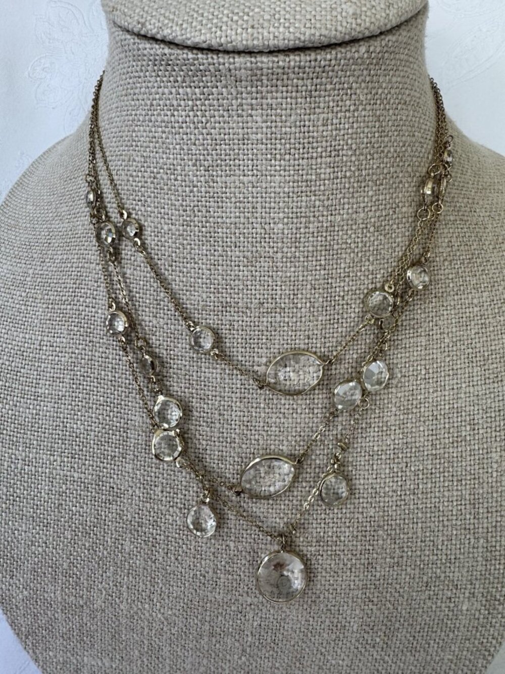 Nordstrom Gold Tone Clear Stone Bead Charms Layered MultiStrand 18" Necklace NEW
